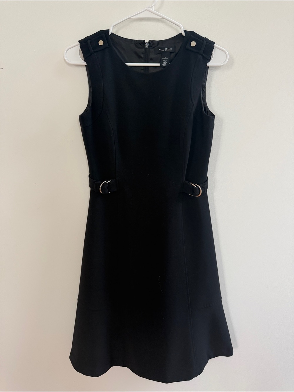 White House Black Market Black Sleeveless A-Line Dress with Belt Accents
